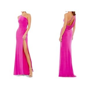 IEENA FOR MAC DUGGAL ONE SHOULDER JERSEY SHEATH CANDY PINK GOWN DRESS SIZE 0